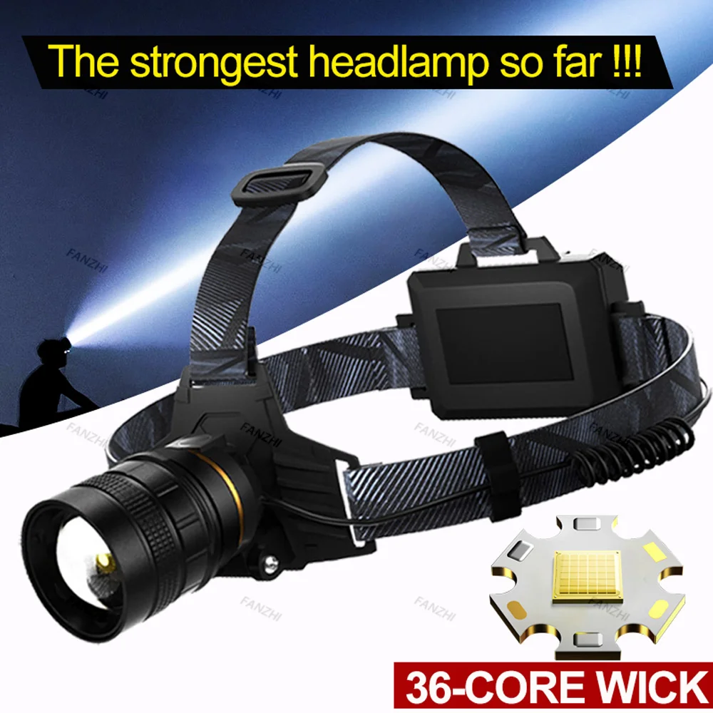 The Strongest XHP360 36-core Headlamp Flashlight 18650 Rechargeable ZOOM Head Flashlights High Power Head Lamp Fishing Headlight