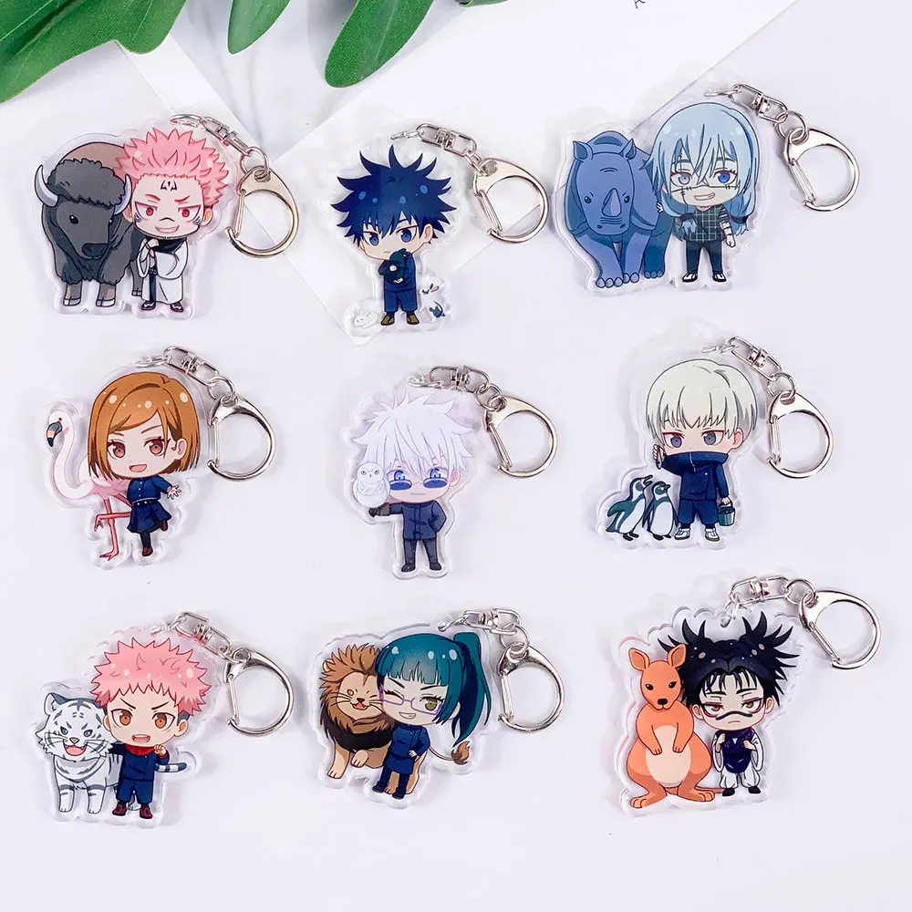 12Pcs Anime Figures Jujutsu Kaisen Acrylic Car Keychain Accessories Cute Bag Charm Backpack Pendant Key Ring Gifts For Friends
