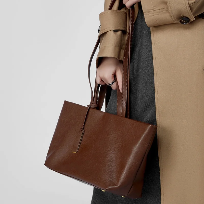 Women's Underarm Single-Shoulder Cowhide Tote Bag Niche Crossbody Vintage Soft Leather Large Capacity
