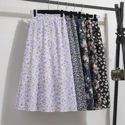 Cross-border export a-line floral skirt skirt women's summer new thin skirt small floral skirt half skirt long skirt summer