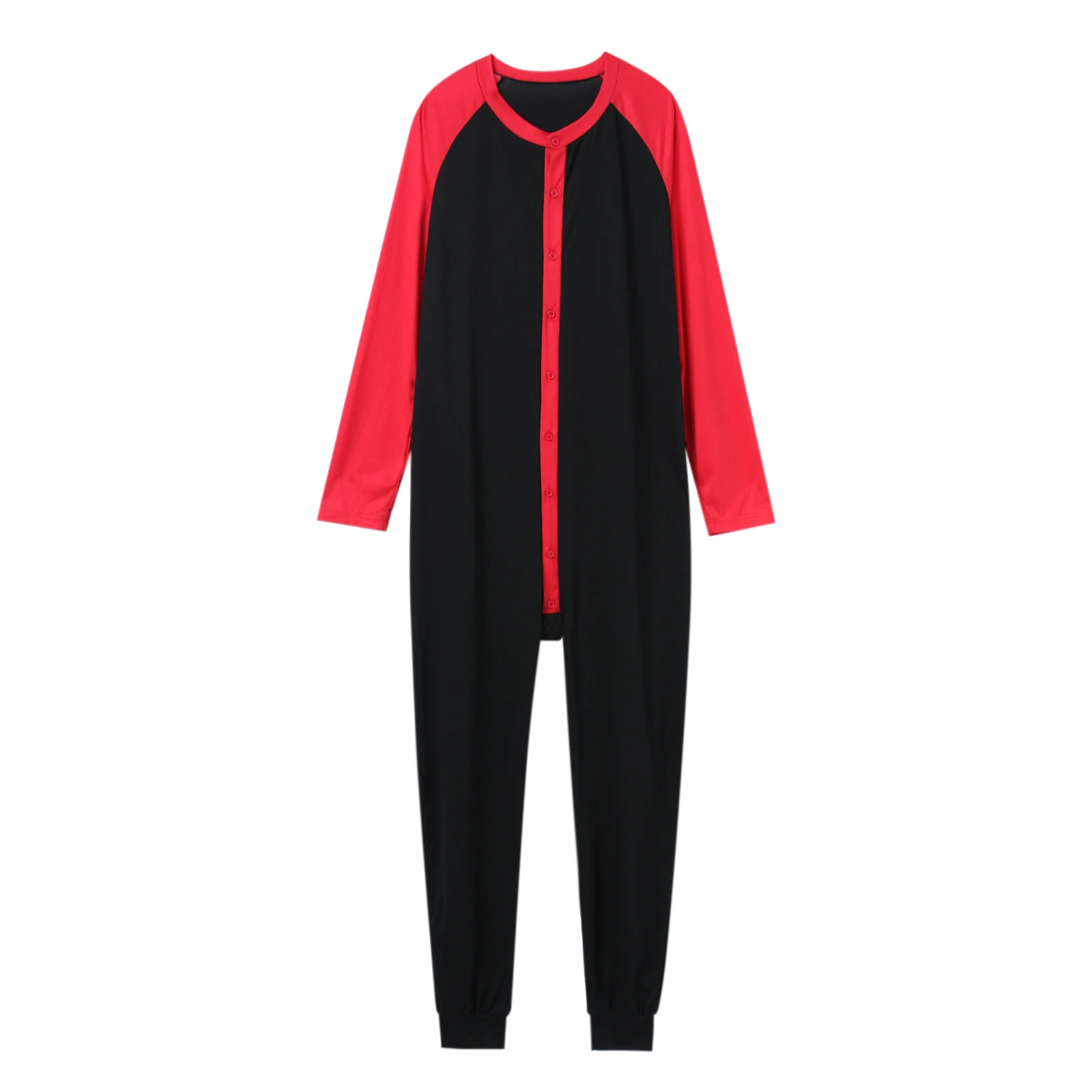 Men s Button Down s Pajama Long Sleeve Round Neck Color Block Jumpsuit Nightwear For Adults