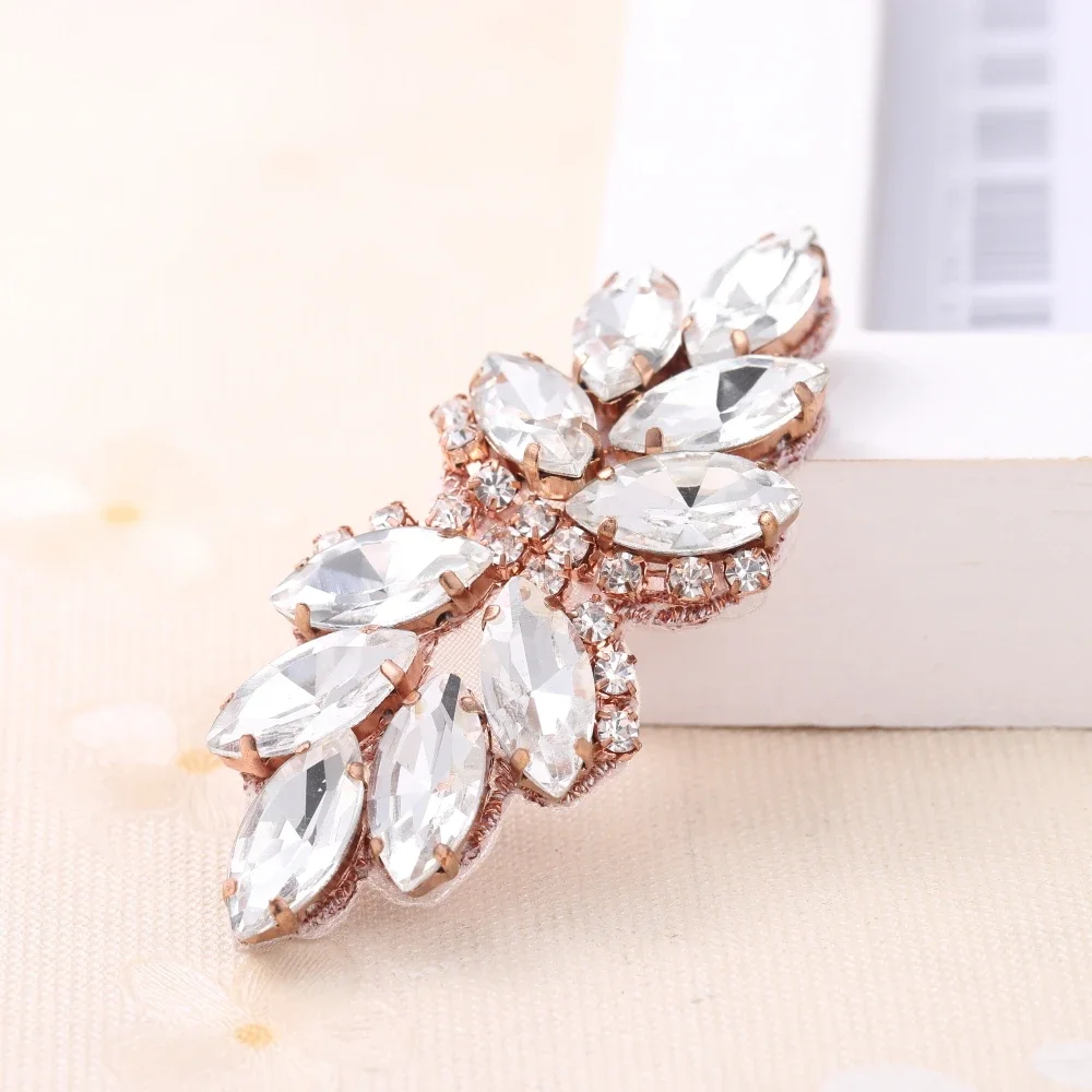 FZD (2PCS) Bow Shape Rhinestone Applique Hot Fix Silver Rose Gold Color for Dress Hair Accessory DIY Iron on Nail Rhinestones