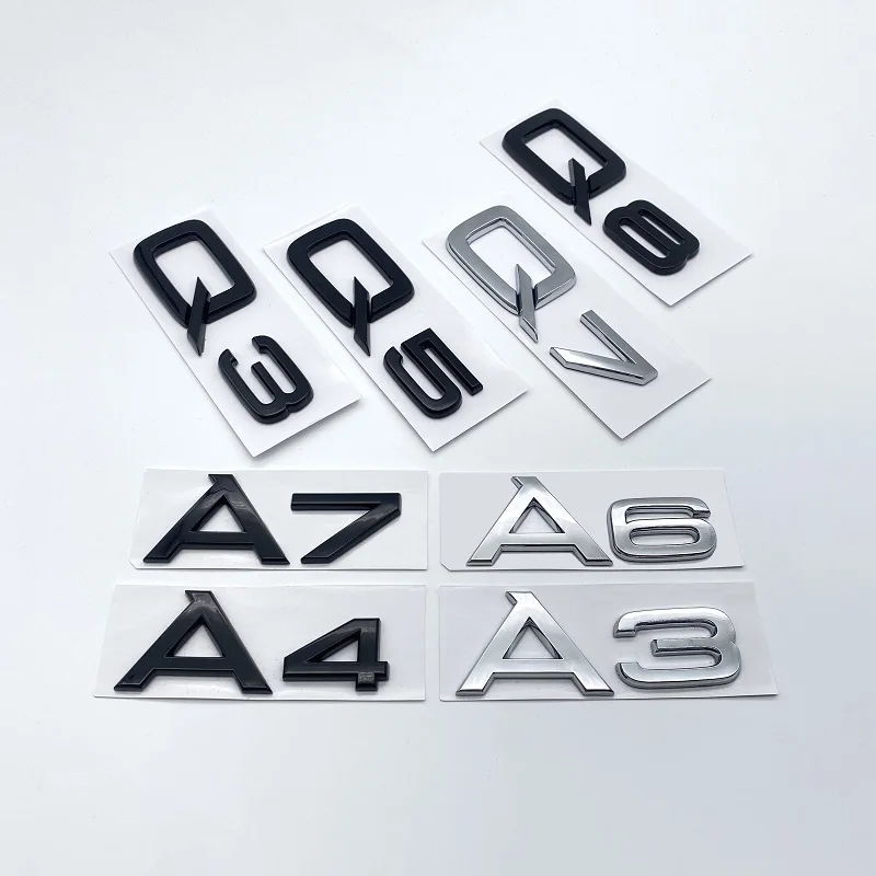 

3d-буквы, цифры, эмблема для Audi A3, A4, A5, A6, A7, A8, Q2, Q3, Q5, Q7, значок на крышку багажника автомобиля, логотип, наклейка, хром, глянцевый, черный