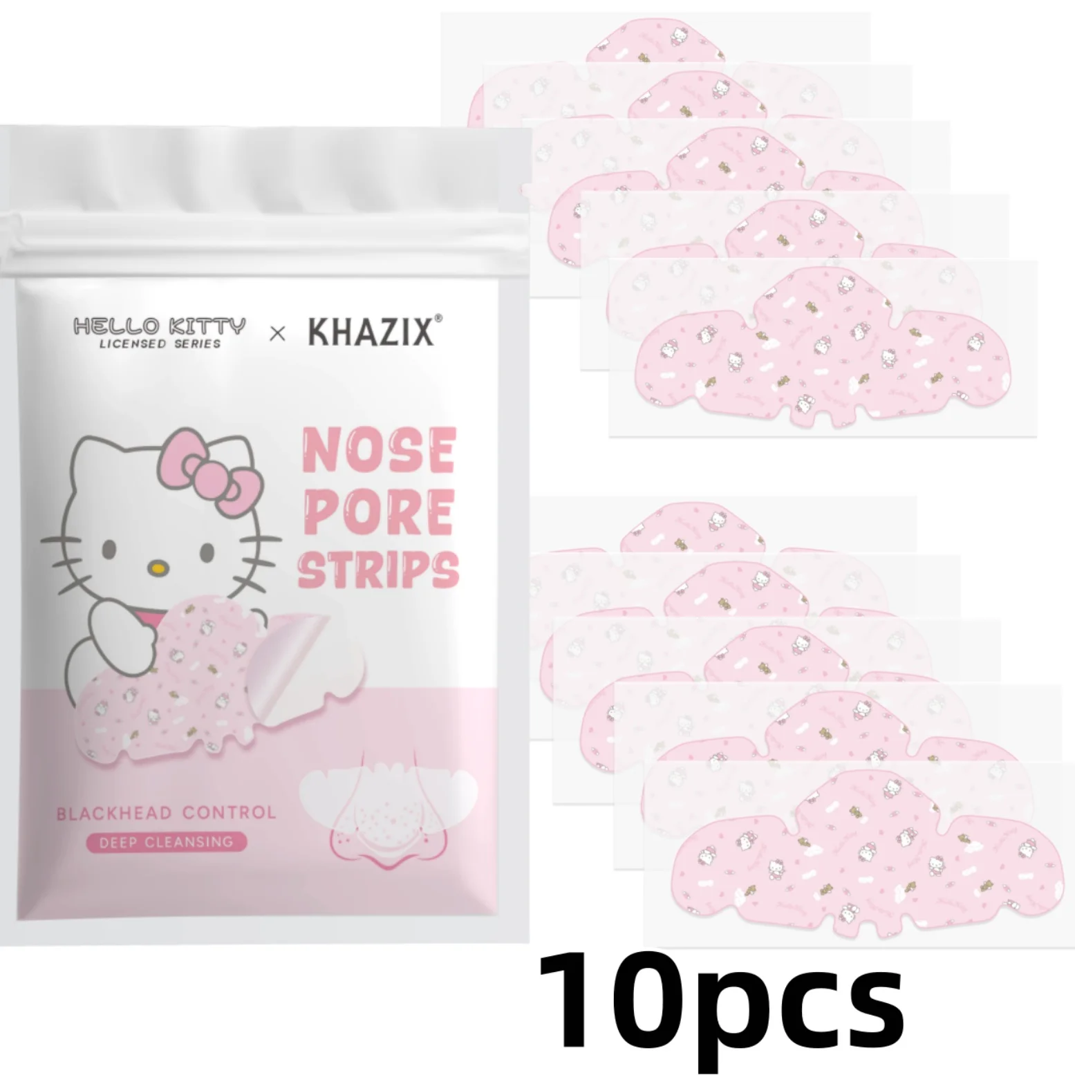 10pcs Cute Hello Kitty Blackhead Remover Strips - Non-Irritating Pore Cleansing Strips