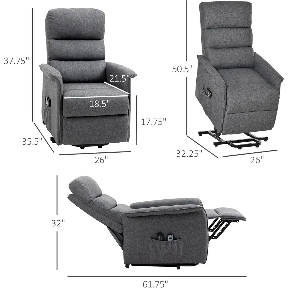 Grey Fabric Upholstered Vibration Massage Recliner Chair with Remote Control and Side Pockets for Elderly Comfort