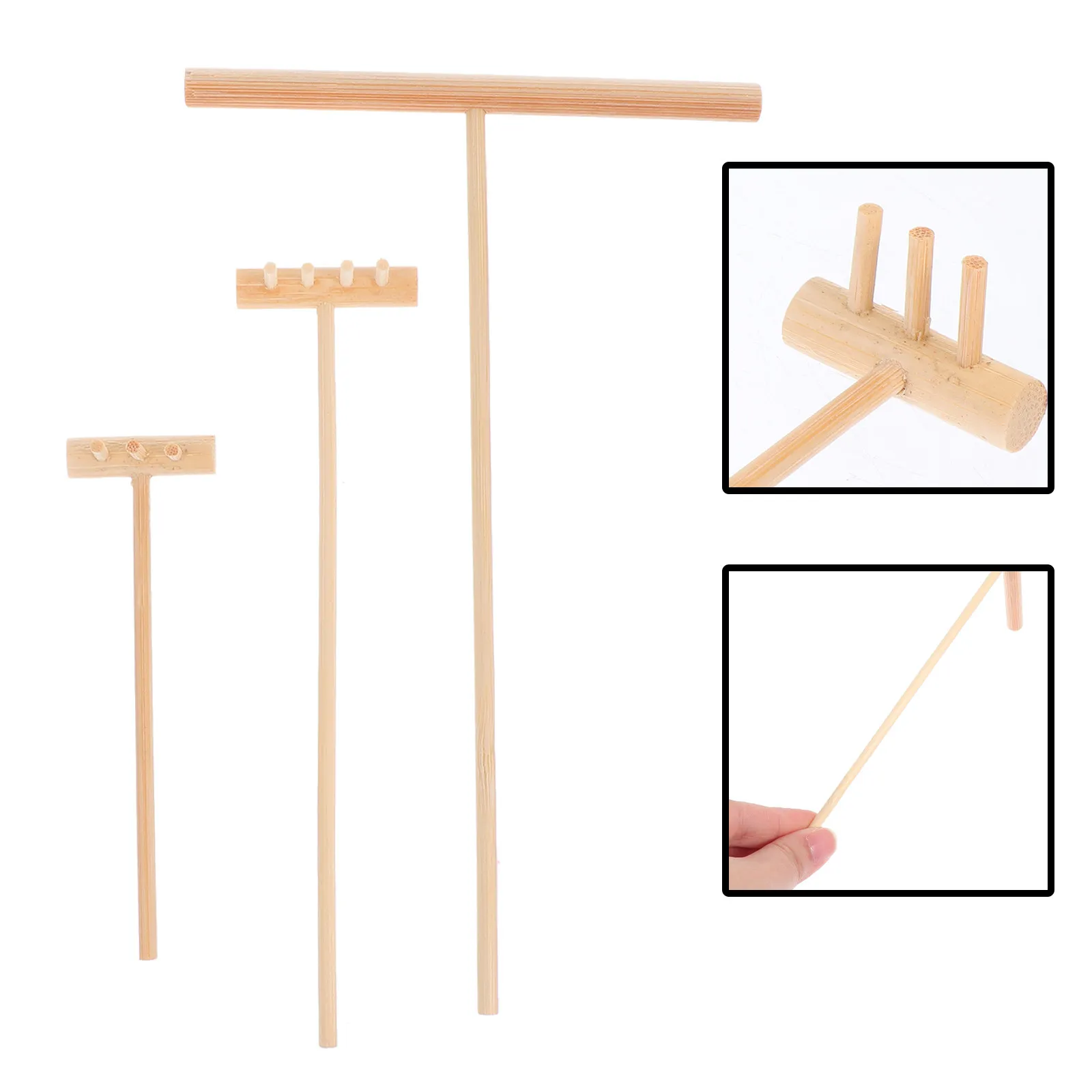 

Набор из 3 миниатюрных деревянных грабель для сада, легкие, для декора стола, аксессуары для песочницы, грабли для дзен-сада, микроландшафт