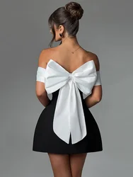 Mozision Bow Backless Sexy Mini Dress For Women Robe Elegant Off-shoulder Strapless Sleeveless A-line Club Sexy Dress Vestido