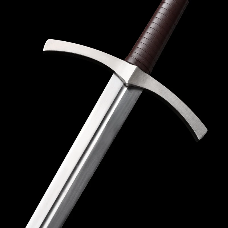 Knight Bastard European Medieval Sword Full Size 5160 Carbon Steel Unsharp Leather Wrapped Wood Scabbard Collection Decor Prop - view 5