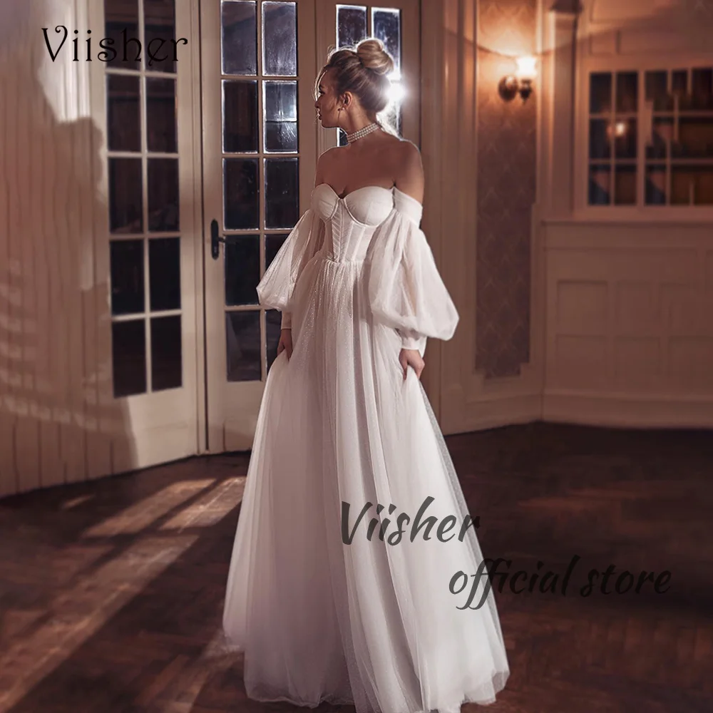 Viisher White Tulle Princess Wedding Dresses Bone Corset Sweetheart Bridal Gowns Vintage A Line Long Bride Dress Floor Length