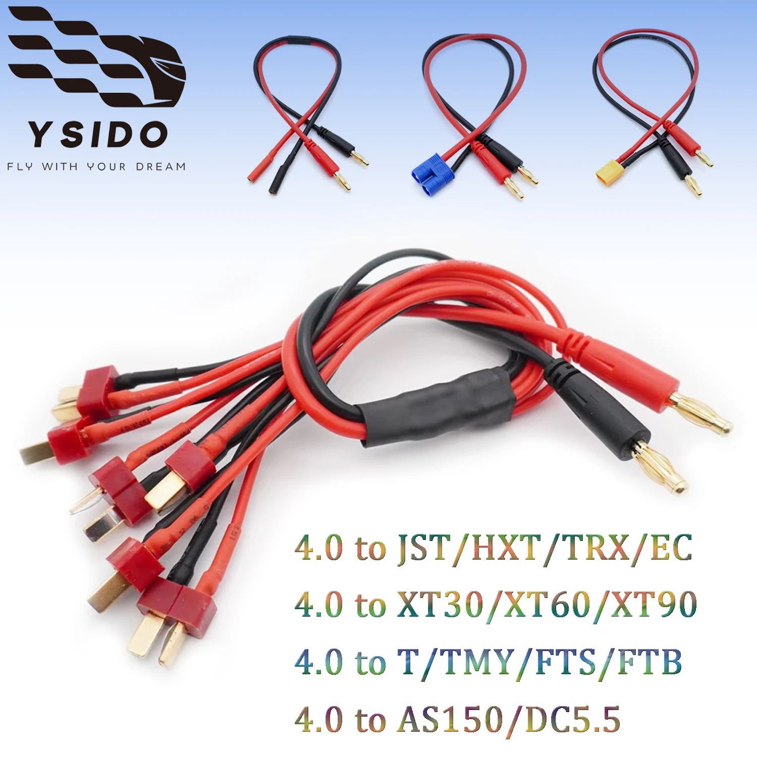 YSIDO RC Lipo Akku-Ladekabel 30CM 4.0 zu XT30 XT60 XT90 HXT TRX JST EC3 EC5 T Ladekabel mit 4.0mm Bananenstecker in Gold
