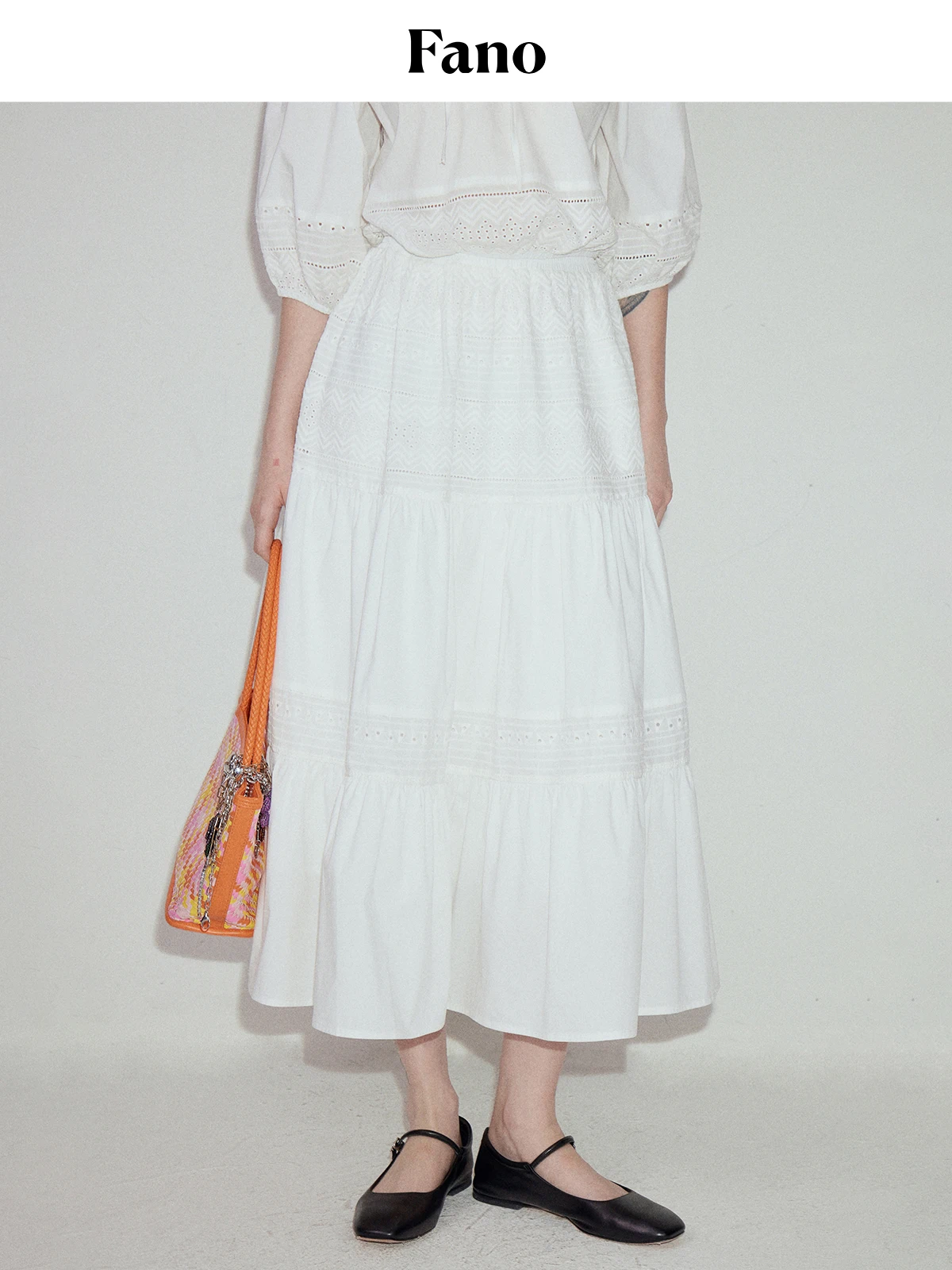 

Юбка Fano с вышивкой и вырезами, длинная, из хлопка, универсальная, женская, со средней талией, в корейском стиле, многоярусная, летняя новинка