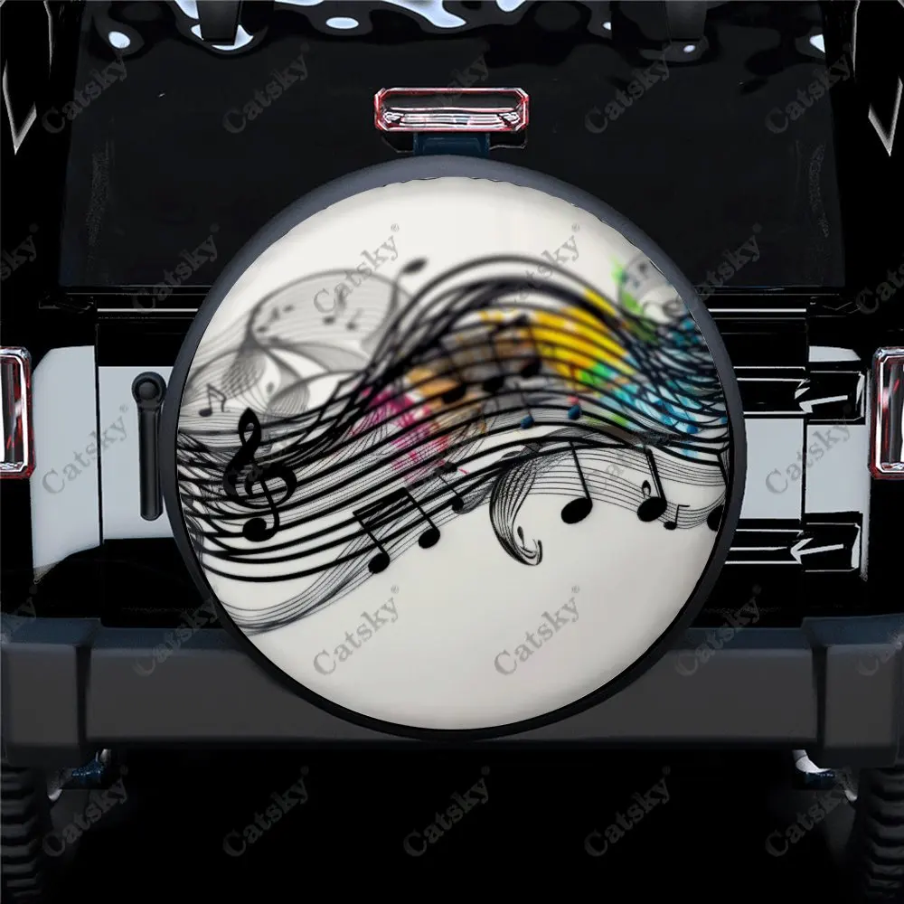 Harmonious Music Notes Car Spare Tire Cover Auto Accessories Decoration Wheel Wrap Protect for Trailer SUV Truck Camper 14-17in