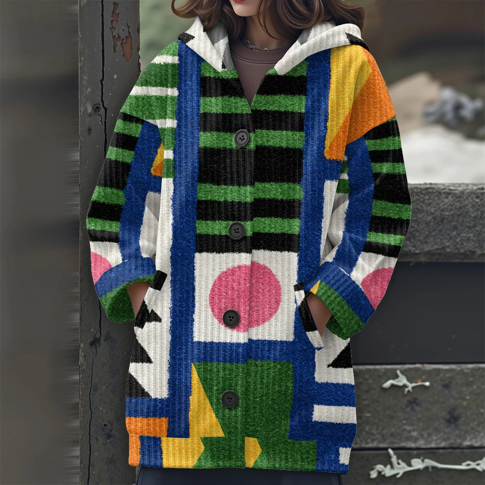 추상 기하학 캐주얼 여성용 스웨터 불규칙한 라인 긴 스웨터 기하학적 줄무늬 긴팔 스웨터