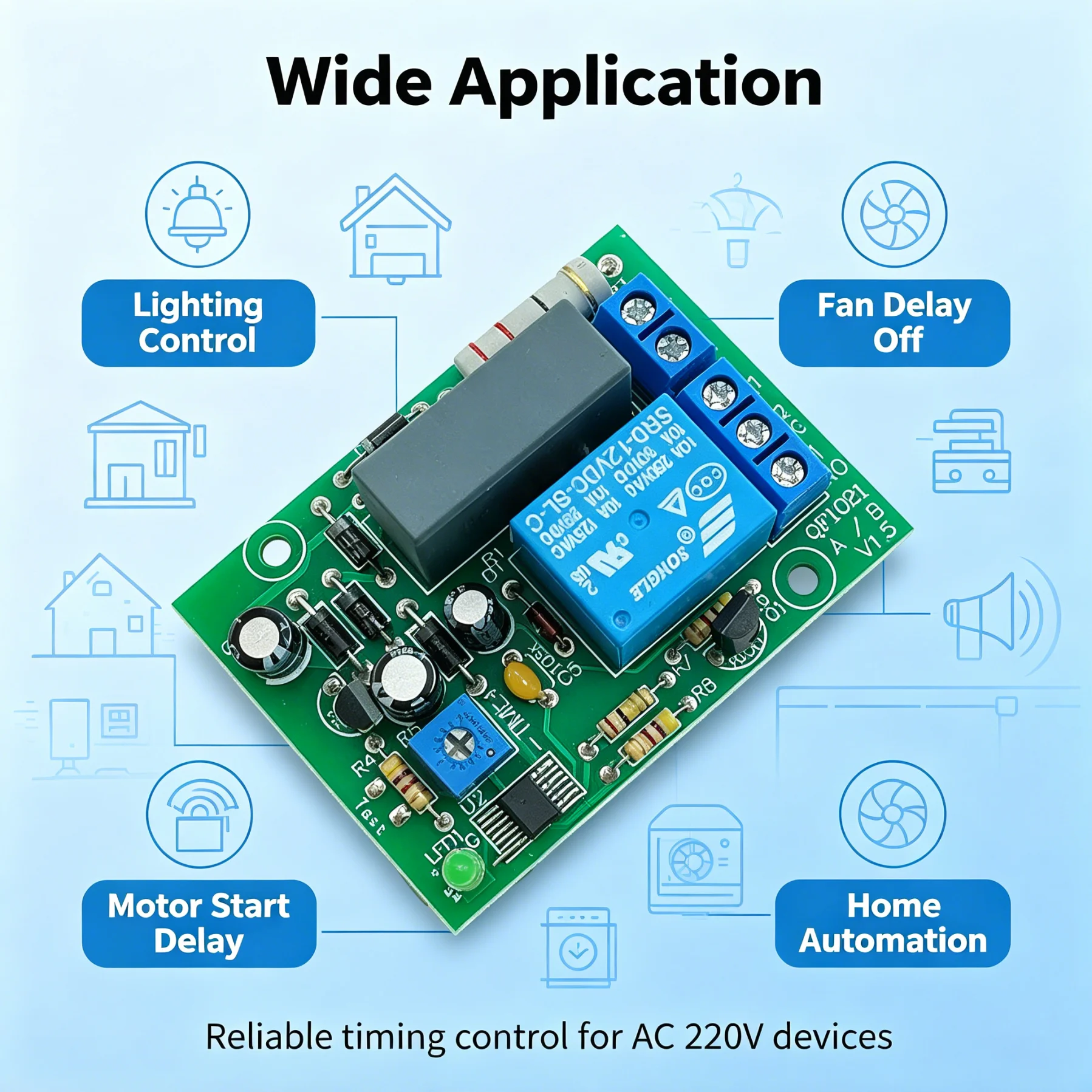 AC 220V 230V Timer Delay Switch Module Input/Output Timing Relay Turn On/Off Time Control Board for Electronic Projects