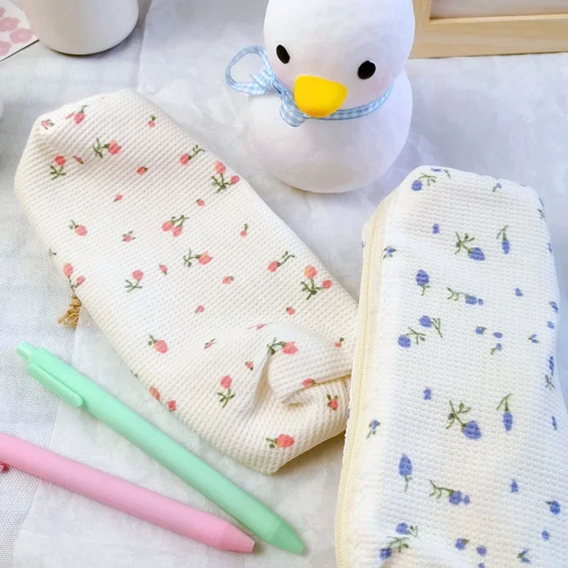 Cute Small Flowers Pencil Cases Floral Cotton Linen Pencil Bag Simple Pen Bag Storage Bags School Supplies Kawaii Stationery 1Pc