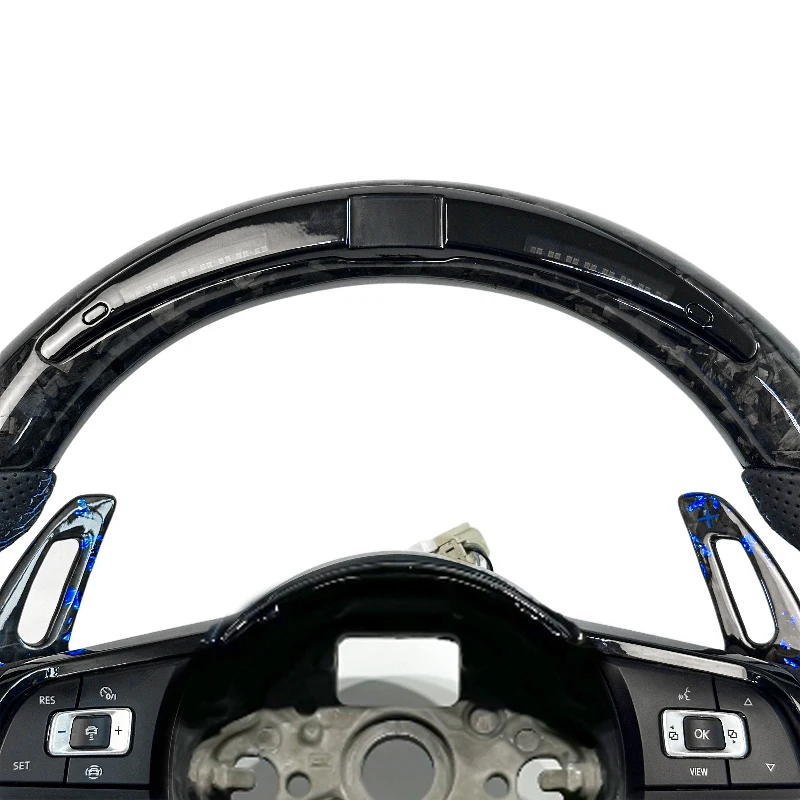 Customizable Carbon Fiber Steering Wheel with LED Lights Fit for MK7 MK7.5 MK8 R GTI Black Forged Carbon Fiber Car Wheel Sport