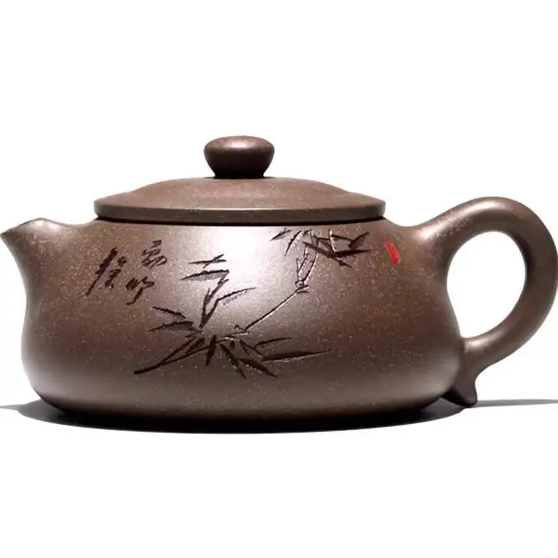 Changtaoyixing Pottery Master Li Xiaolu's Handmade Zisha Teapot, Old Green Section Bamboo Shadow Stone Pot 260Cc