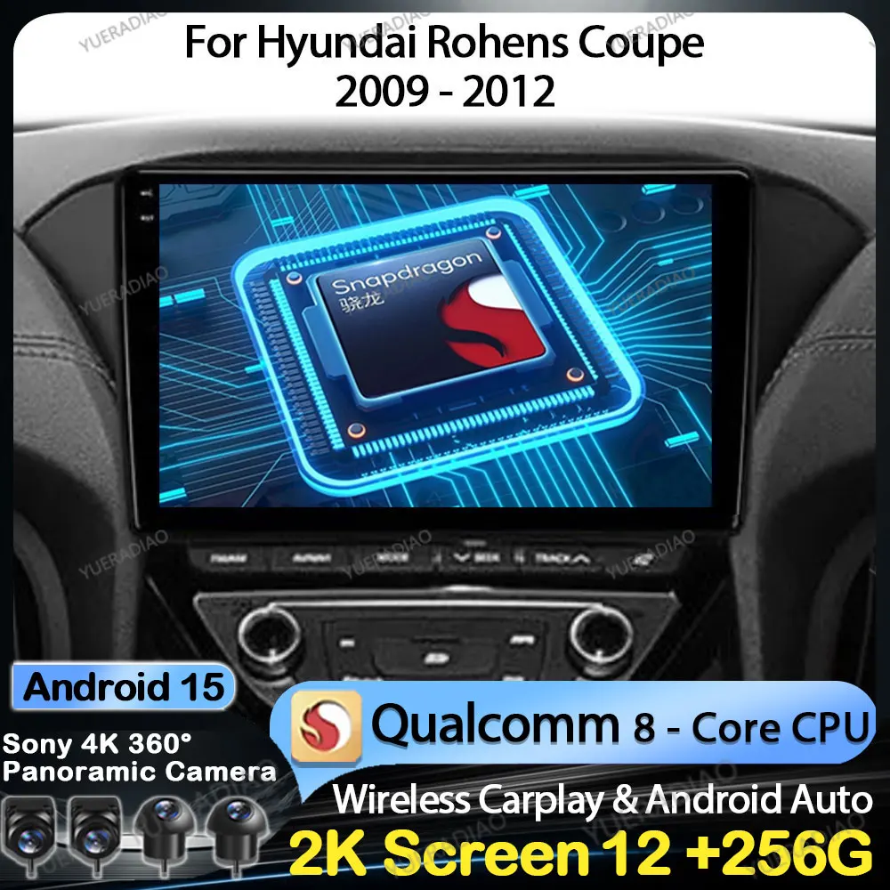 

Автомобильное радио Android 15 для Hyundai Rohens Coupe 2009-2012 Головное устройство Qualcomm Мультимедийный стерео видеоплеер GPS NAVI BT 2DIN