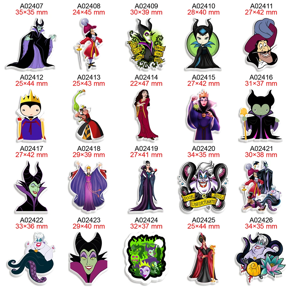 

Acrylic Disney Villains Planar Resin Flatback Printed Cartoon Cabochon for DIY Bows Keychain Craft Supplies Handmade Material
