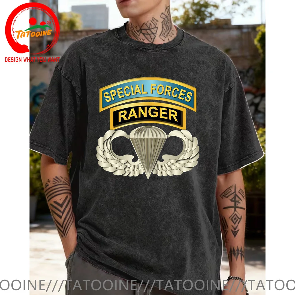 

Vintage Washed Cotton T-Shirt US Army Airborne Ranger Special Forces T Shirt Fashion Trendy Casual Clothing tshirt Street Shirts