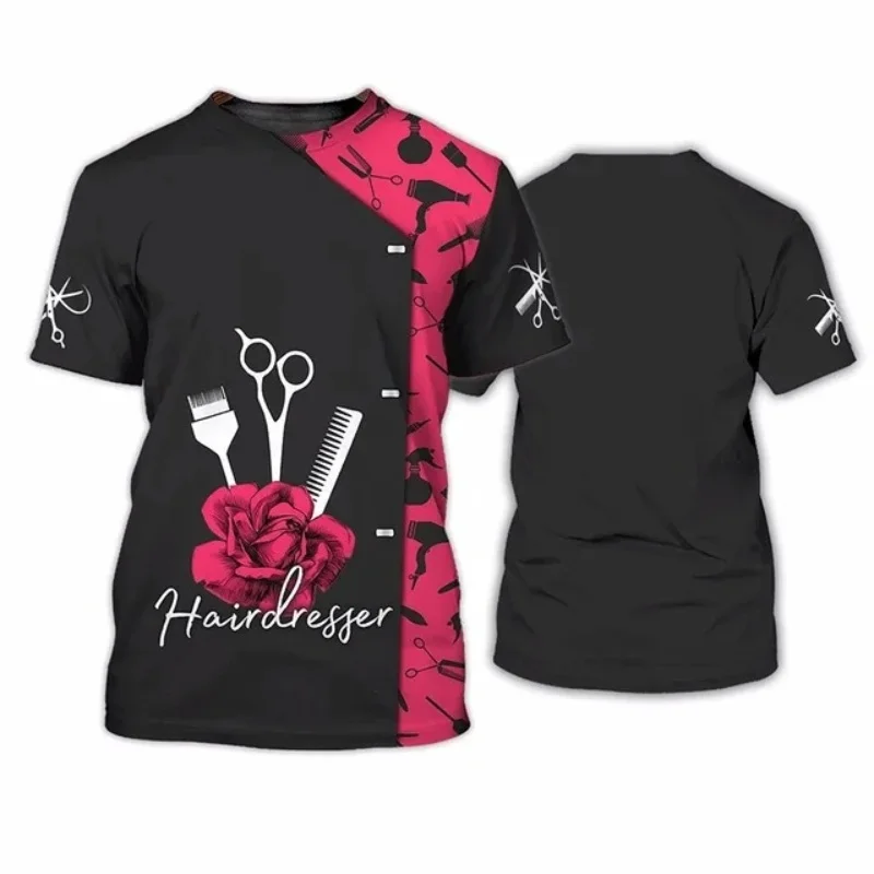 Barber Hairdresser Pattern T-Shirt For Women Salon Beautician 3D Printed Tees Summer Loose Tops Short Sleeves O-Neck T Shirts