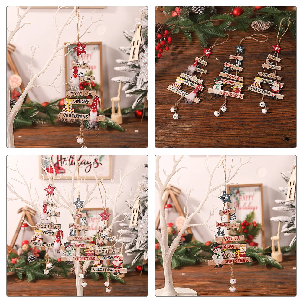 

3Pcs Wooden Santa Hanging Ornaments Christmas Tree Decor Exquisite Xmas Party Pendant Christmas Decorations Xmas Wood Pendants