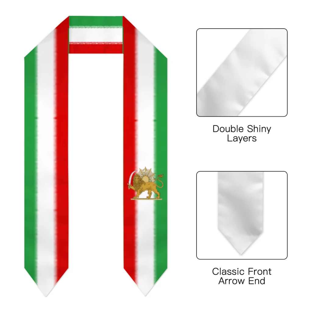 Graduation Sash Iran Persia Flag Sun Lion 1979-1980 Flag scarf Shawl Stole Sapphire with Star Stripe Bachelor Gown Accessory