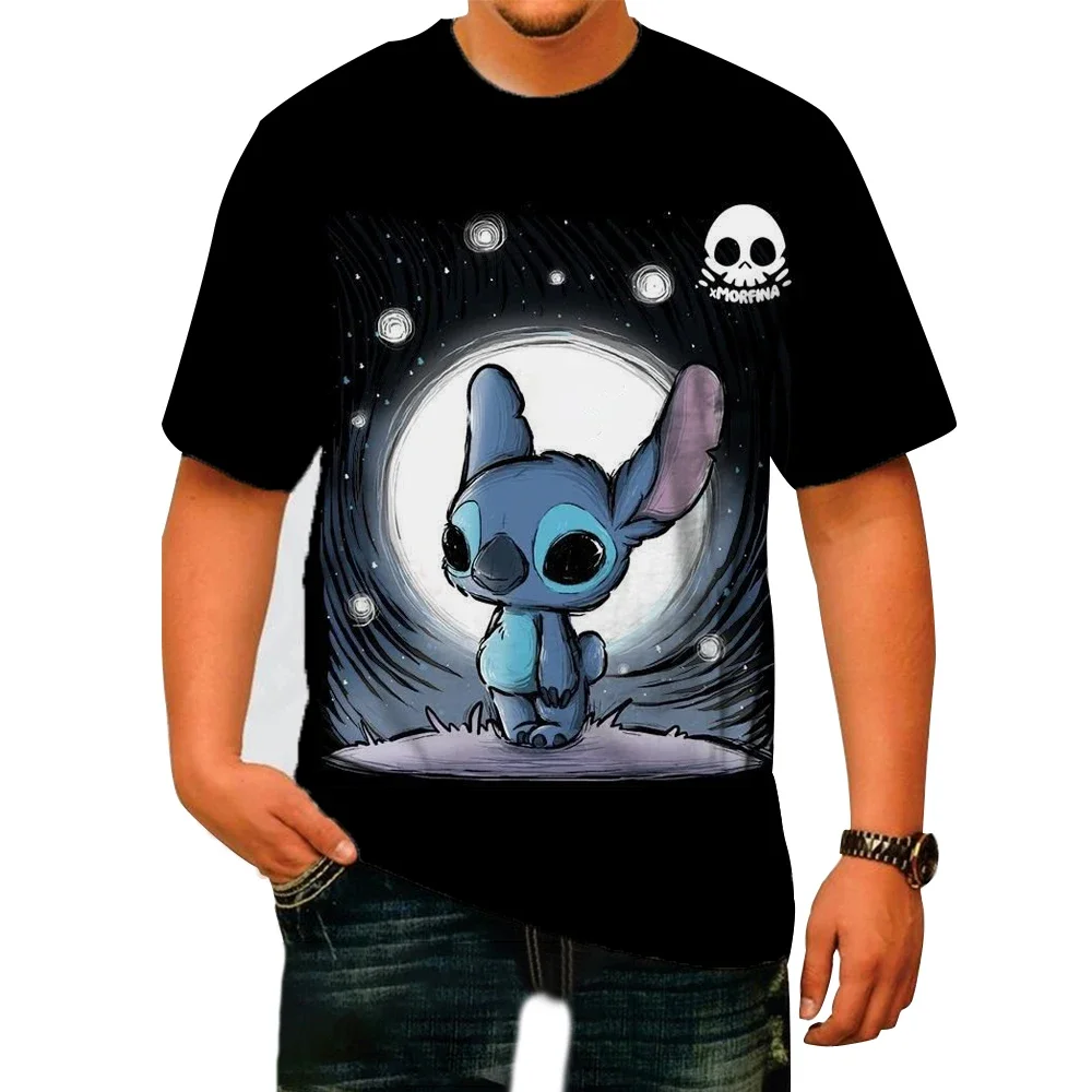 Disney Stitch And Lilo Men T Shirt Cartoons Vintage Tees Short Sleeve Round Neck T-Shirts 4XL Clothes High Street Quick Drying