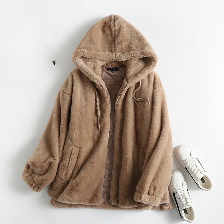 

Plush Jacket Hooded Women Winter Loose Thick Women's Clothing Long Sleeve Eco Artificial Brown Fur Coat External Large Sizes