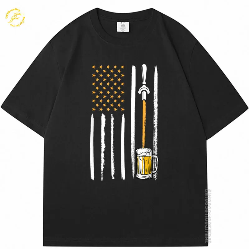 

Craft Beer American Flag Usa 4Th July Brewery Alcohol Lovers Oversized T-Shirt Футболка У2К Cotton T Shirt Men's Shirts O-neck