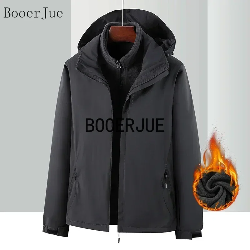 Winter Men's 3-in-1 Outdoor Hiking Skiing Jacket Waterproof Windproof Thick Warm Assault Coat Cycling Camping Climbing Sports