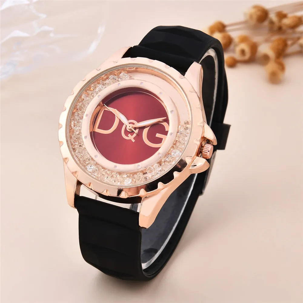 Luxury Ladies DQG Brand Watch Fashion Ball Crystal Design Women\'s Quartz Watch Casual Black Silicone Sports Clock Watches