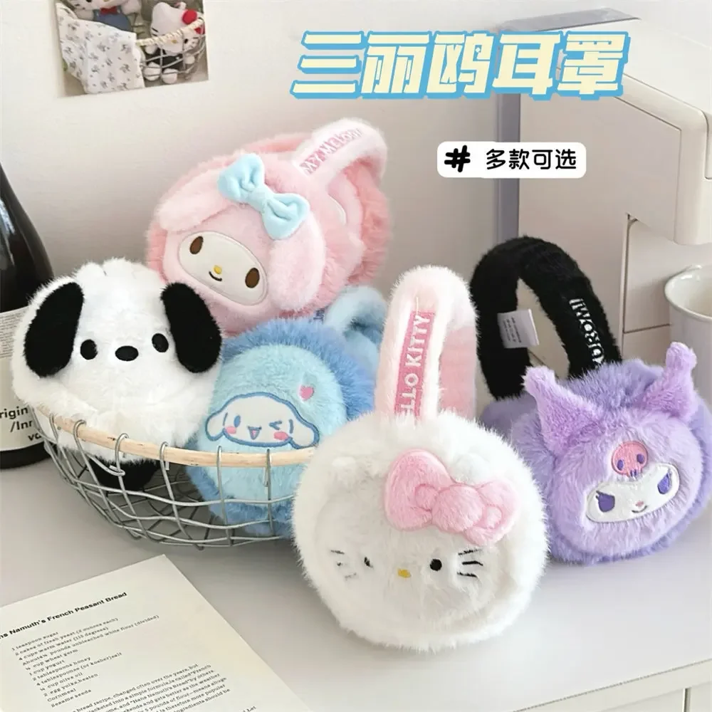 Kawaii Sanrio Cinnamoroll Melody Kuromi Plush Earmuffs Fashion All-Match Warm Winter Earmuffs Cute Cycling Extra Thick Earmuffs