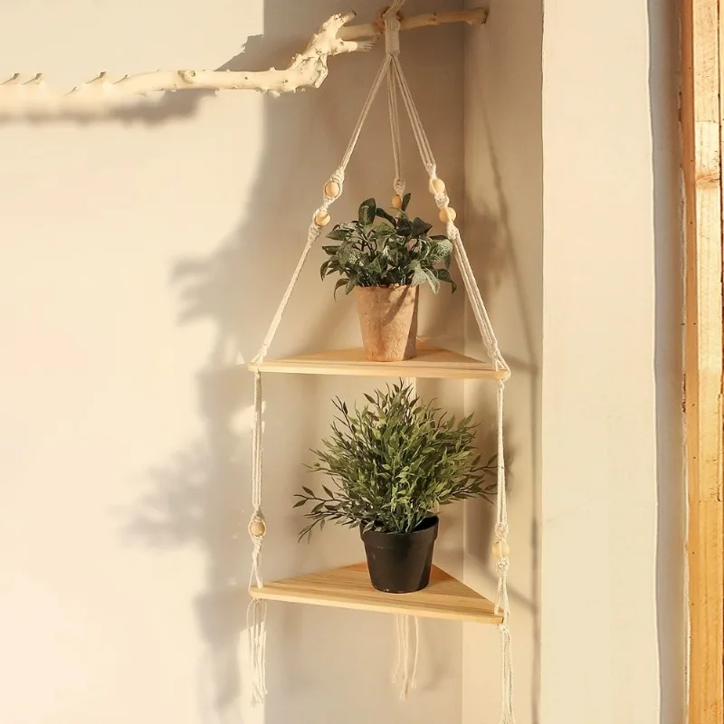 1/2 Tier schwimmendes Wandregal Holz Dreieck Eckständer Boho Home Dekoration Wohnzimmer Schlafzimmer Wandbehang Dekor