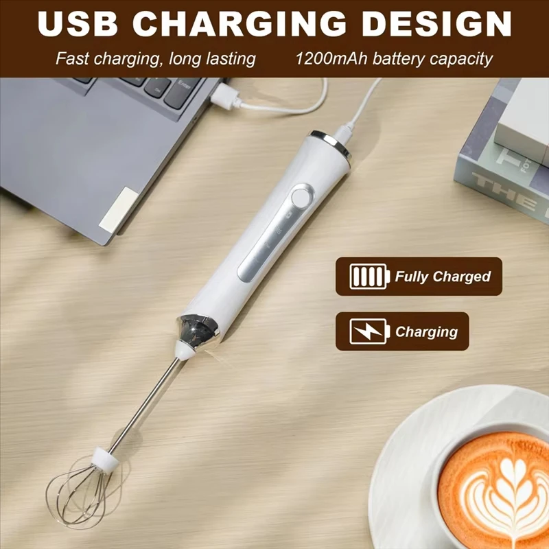 電動ミルク泡立て器 3 スピード卵ビーター USB 充電ハンドヘルドクリームミキサーミルクコーヒーミルクスティックキッチンツール食品ミキサー