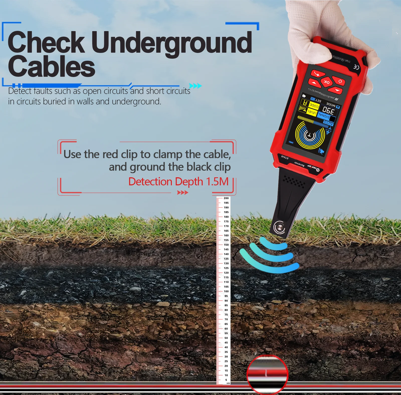 TOOLTOP 400V Underground Cable Wall Wiring Locator Network Cable Tester NCV Digital Multimeter LAN Tester Short Circuit Locator