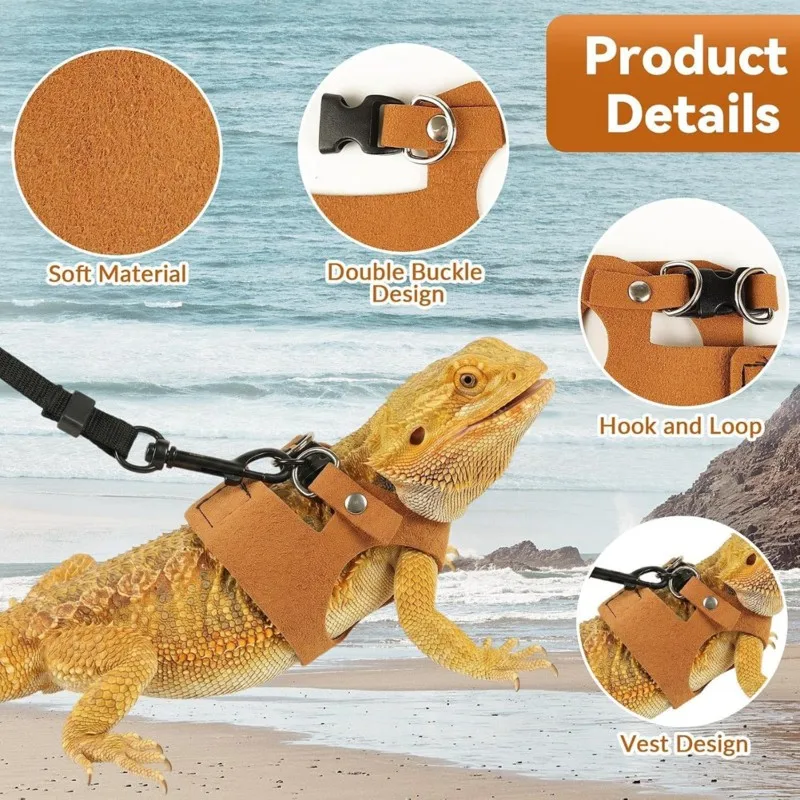 ALIM-For Reptile Accessories-Adjustable Lizard Harness With 2M Leash In 3Pcs Set
