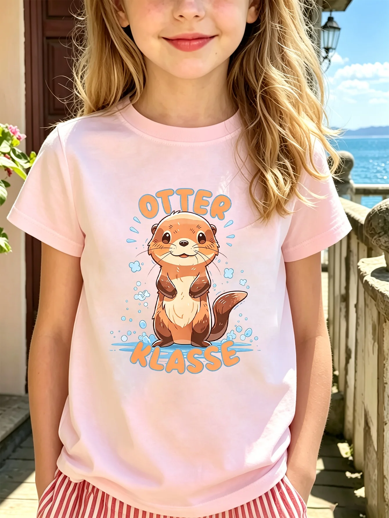 Otter Klasse Kids Tee Cute Otter German Text Graphic Print Boys Girls Family Matching Cotton Summer Short Sleeve Children Tshirt
