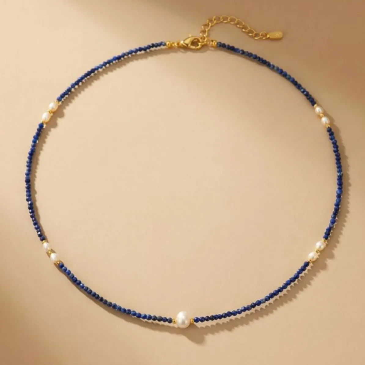 Korean niche design faceted lapis lazuli beaded freshwater rice grains small pearls extremely fine simple temperament short neck