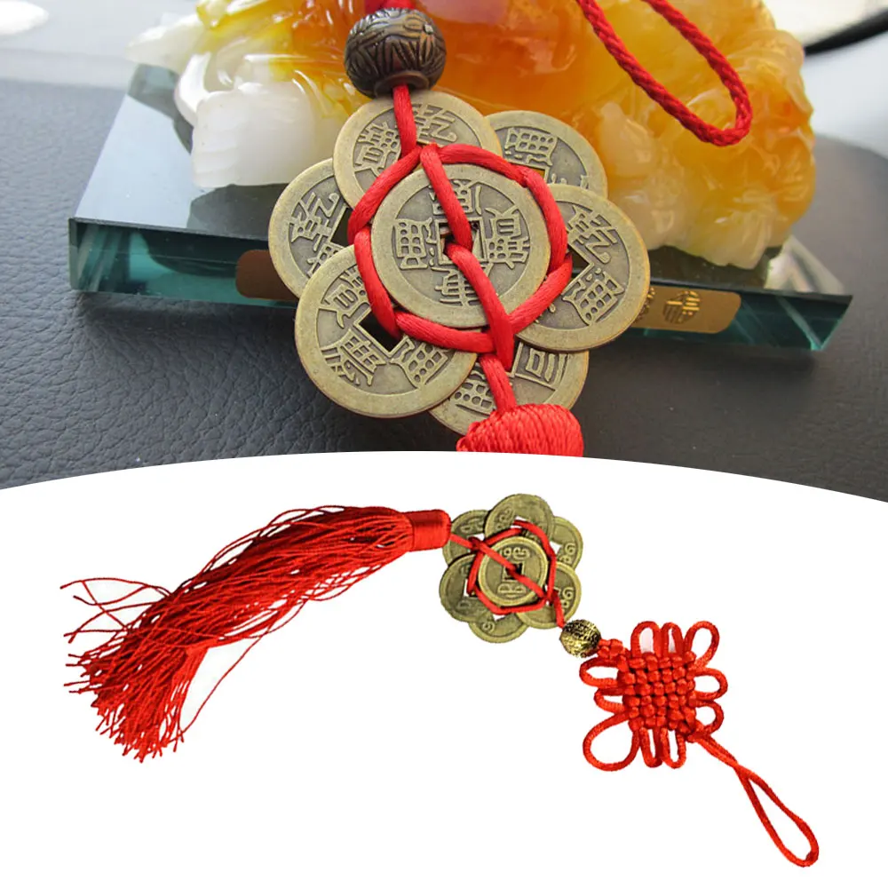 1pc Car China Lucky Charm Ancient Coins Car Chinese Knot Tassel Decorative Car Good Fortune Ornaments Auto Interior Accessories