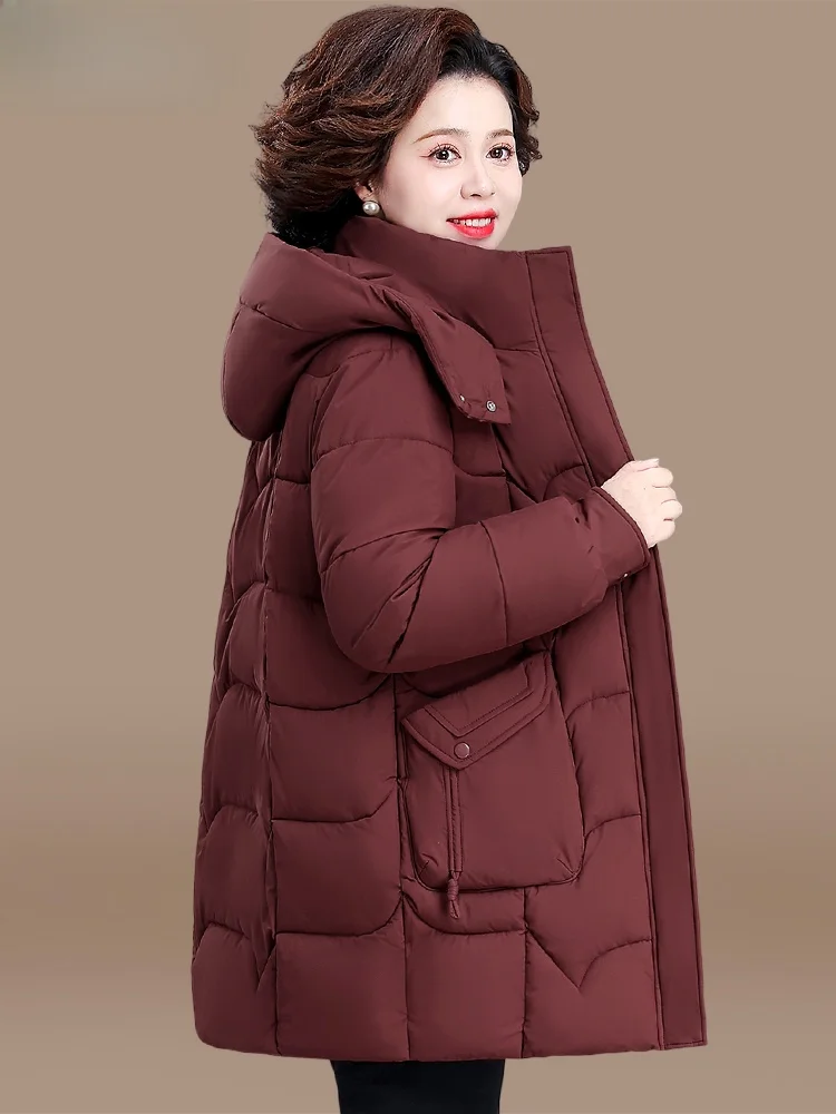 

Mom's Mid-Length down Cotton Jaet Autumn Winter Faionable Loose Fit Women's Clothing for Ages 40-49 Polyester Blend Zippe...