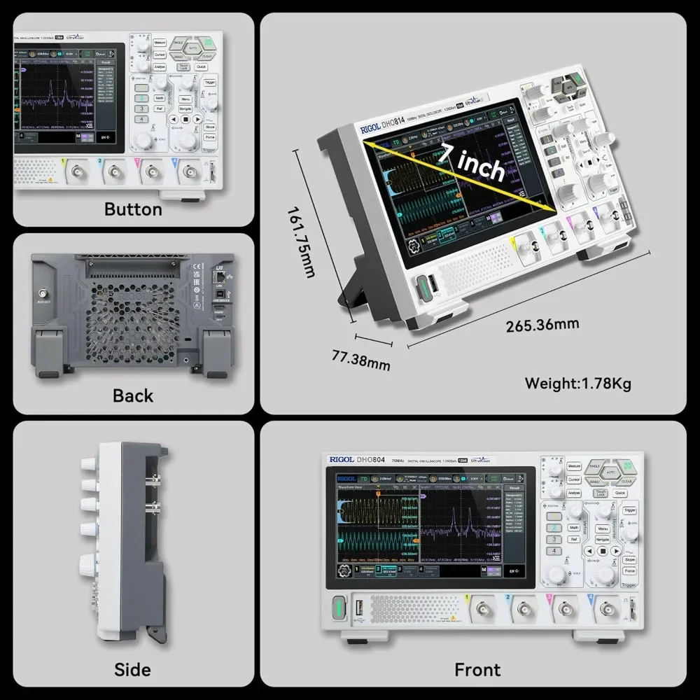 

US Shipping Digital Oscilloscope 70MHz Bandwidth 12Bit Vertical Resolution 1.25GSa/s Sample Rate 4 Channels 1000000wfms/s