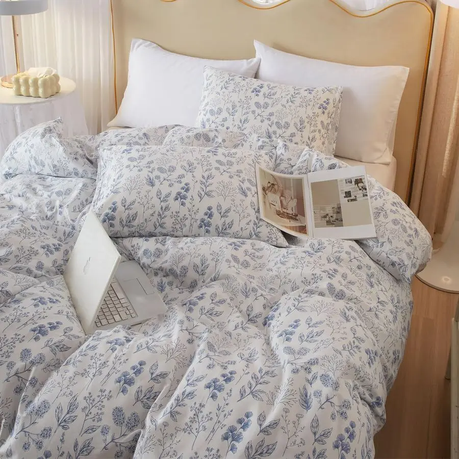 

Blue Floral Comforter Set Queen White Coquette Bedding Comforter Sets Queen Boho 3 Piece for Women Girl Cottagecore Blue Flower