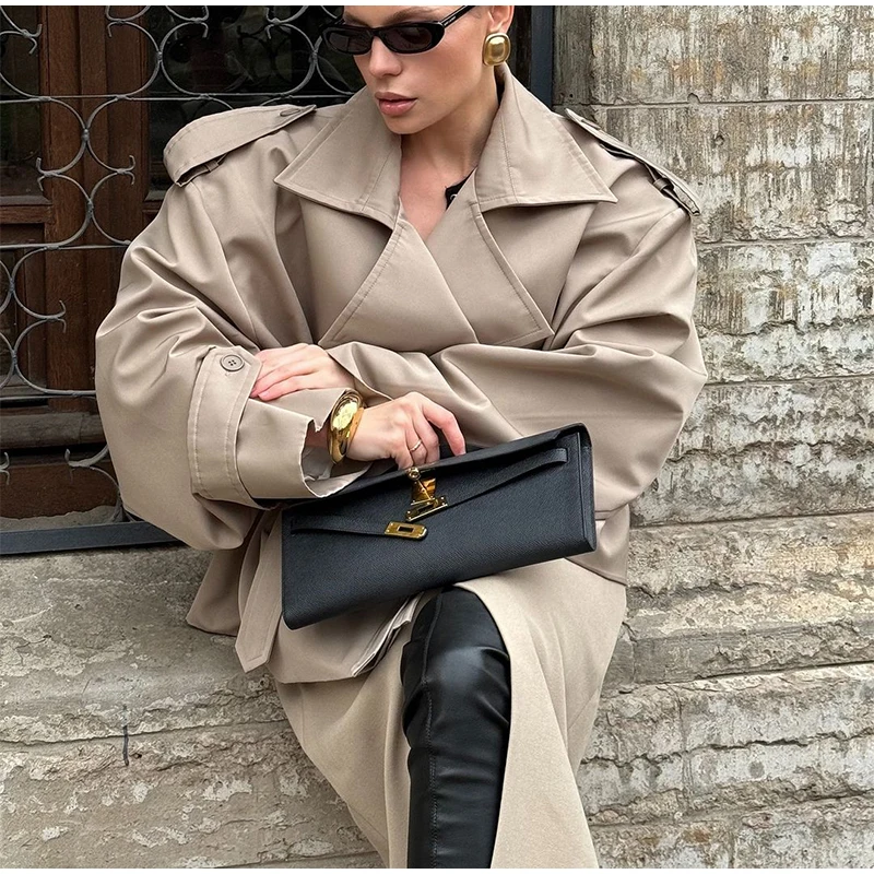 Elegant Lace Up Solid Overcoat Women Chiclapel Collar Button Full Sleeve Loose Coat Autumn Female Street New Oversize Outerwear 27 S9c17e92488c84c27a197ec4e9ba2c3d0n