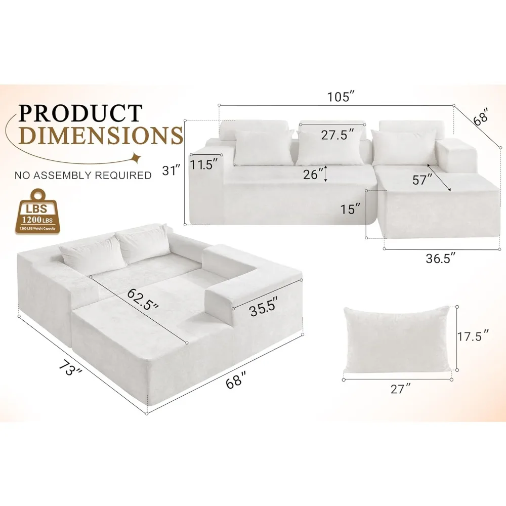 قسم أريكة معيارية على شكل حرف L لغرفة المعيشة - أريكة مريحة ذات مقاعد عميقة، جاهزة للاستخدام، لا حاجة للتجميع #2