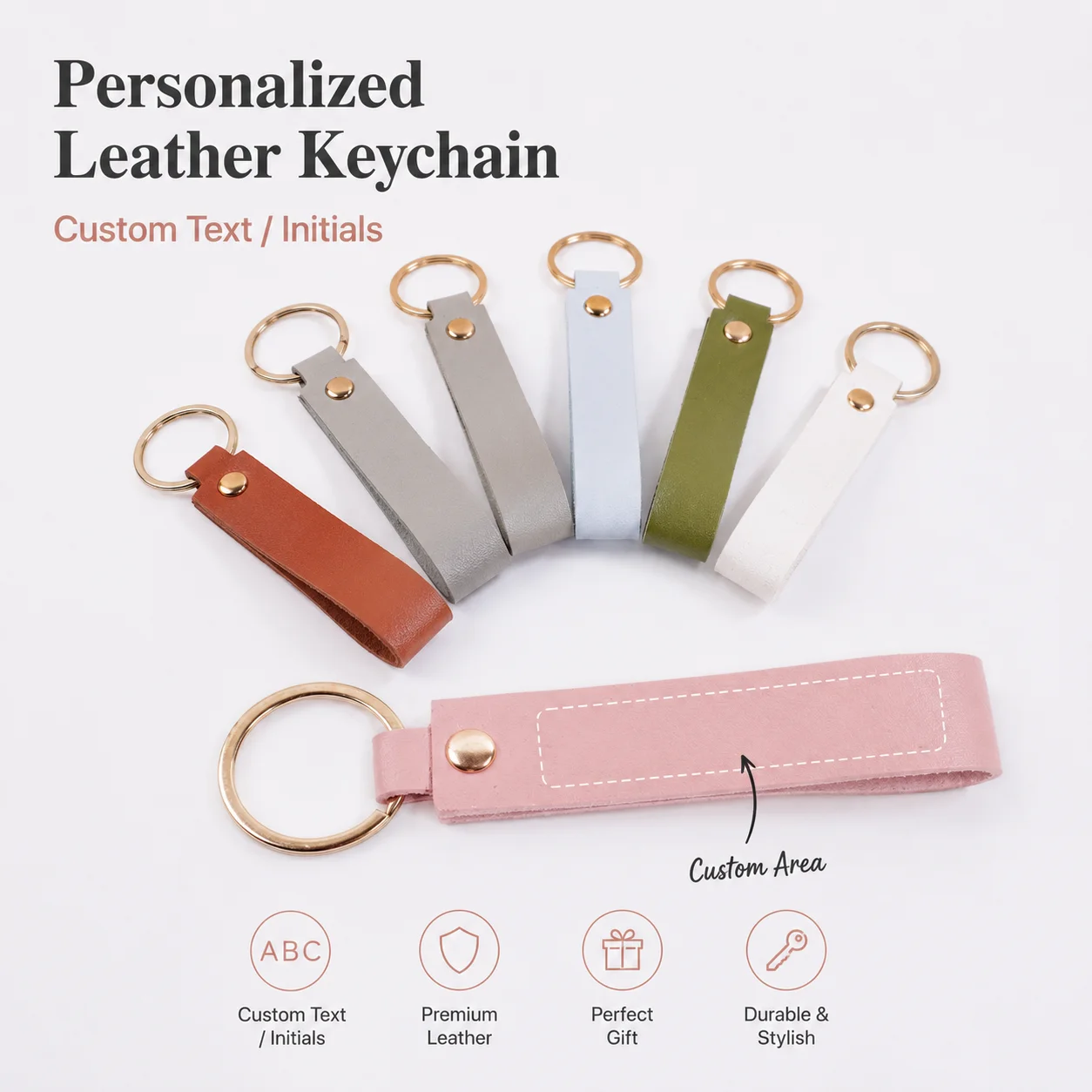 

Custom vintage leather name keychain, personalized text keychain, DIY solid color wide leather strap keychain, custom keychain