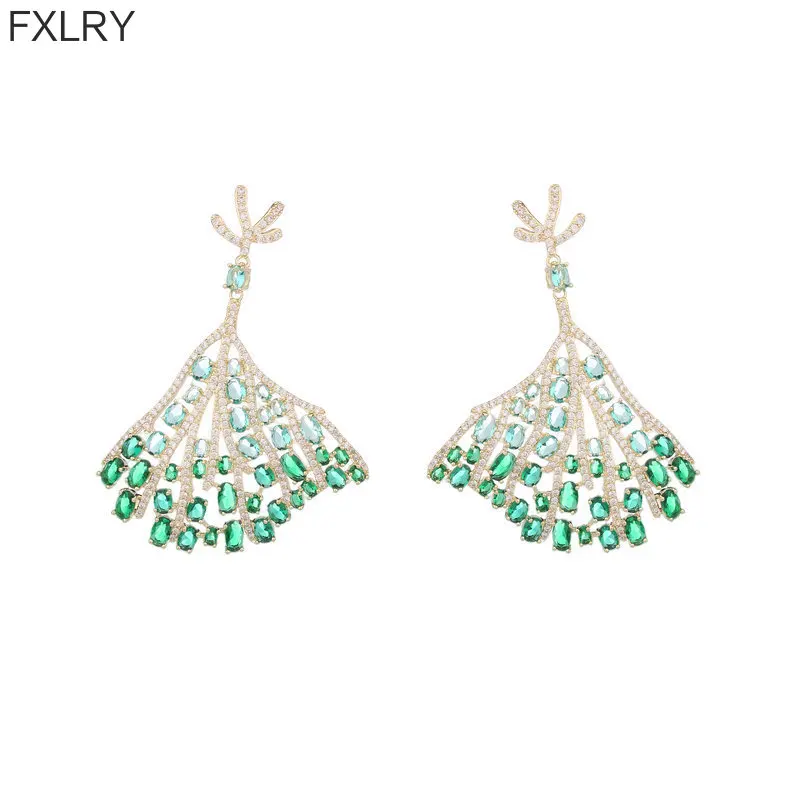 FXLRY Light Luxury S925 Silver Needle Banquet Exaggerated Atmospheric Fan-shaped Small Skirt Earrings For Women