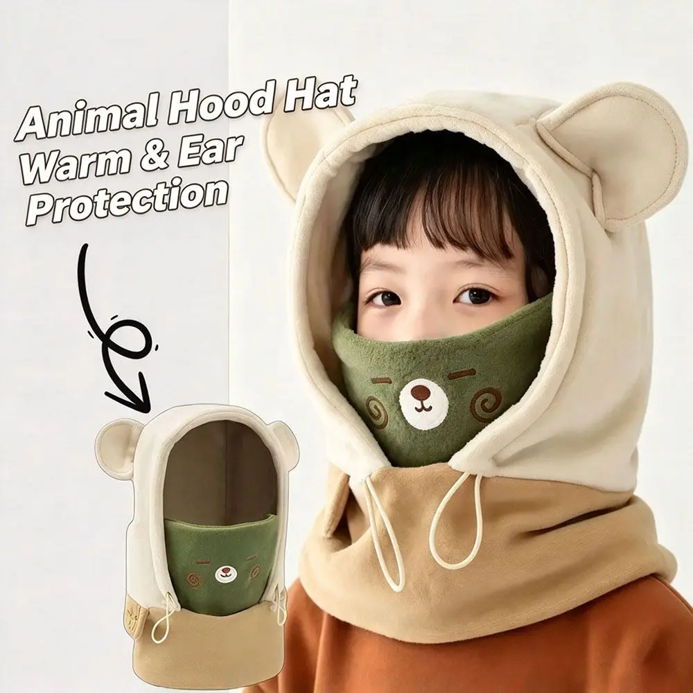 New Warm Fleece Kids Winter Fleece Hat Ear Flaps Cute Animal Integrated Scarf Hat Windproof Pullover Beanie Boys Girls