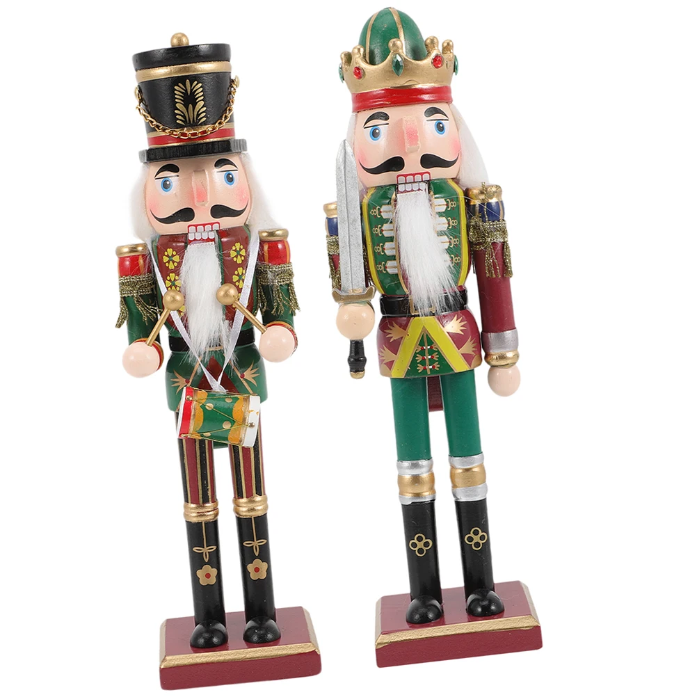 

2 Pcs Nutcracker Ornament Ornamental Figure Decor Holiday Christmas Pendants Statue Wood Work Figurines