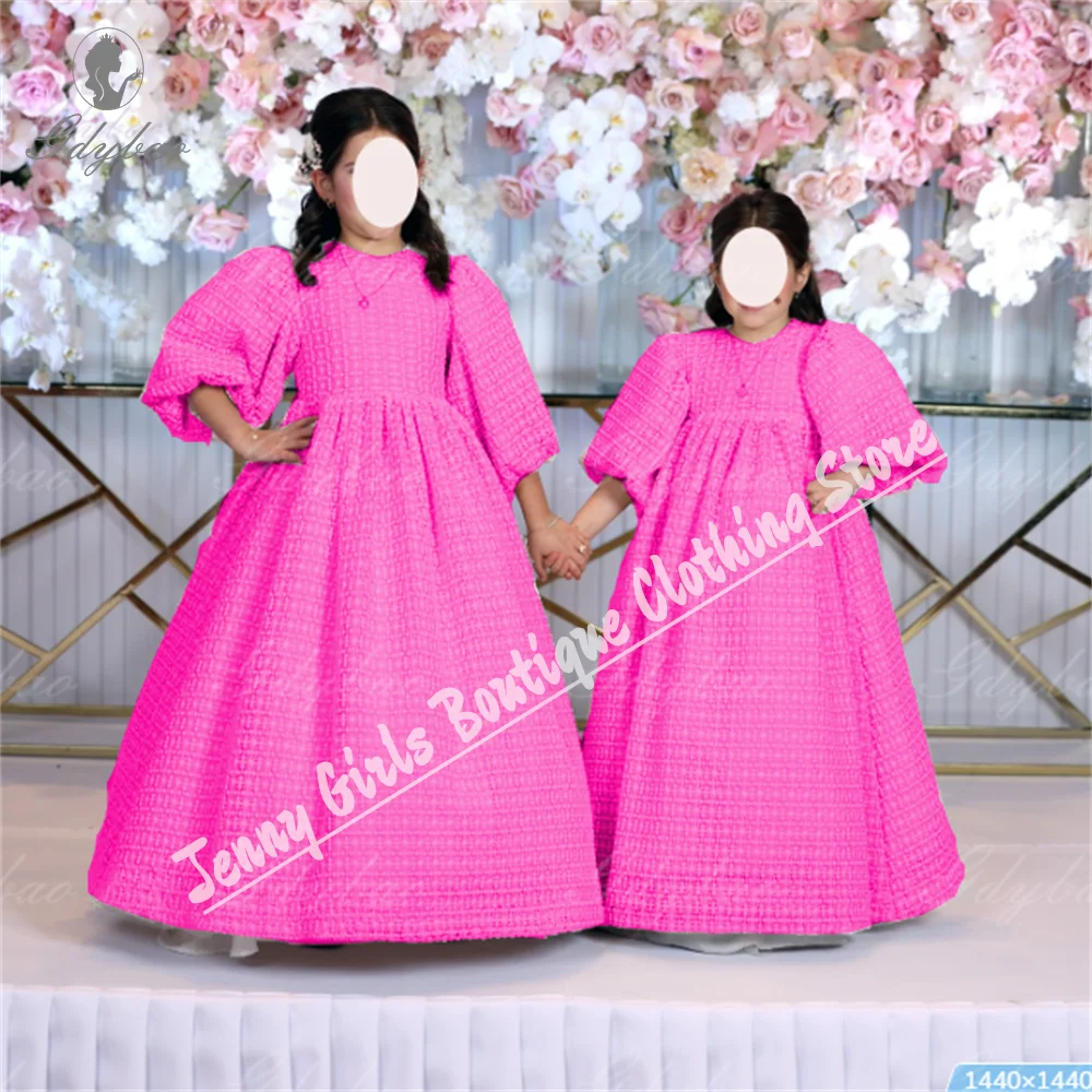 Nuovo bellissimo abito da ragazza di fiore gonfio azzurro cielo in pizzo per mezze maniche sorelle della sposa abiti da festa di compleanno di nozze